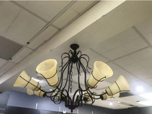 Load image into Gallery viewer, Decorative French Metal Uplighter Chandelier With Cream Frosted Shades