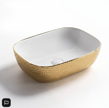 Load image into Gallery viewer, Luxury Brushed Gold Round Ceramic Bathroom Basin Countertop 402