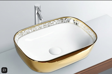 Load image into Gallery viewer, Luxury Brushed Gold Round Ceramic Bathroom Basin Countertop 2261