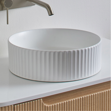 Load image into Gallery viewer, Round 360mm Fluted Matte Black Counter Top Basin White/ Black 3601