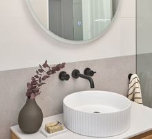Load image into Gallery viewer, Round 360mm Fluted Matte Black Counter Top Basin White/ Black 3601