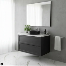 Load image into Gallery viewer, Vanity - Jess Series H900 Wall Hung White/Black With Stone Top