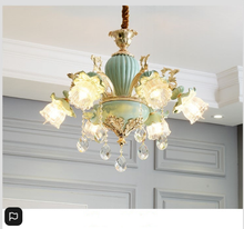 Load image into Gallery viewer, Modern Chandeliers Candelabra Stained Glass Lamp Shade Flower Chandelier French Crystal Chandelier