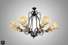 Load image into Gallery viewer, Decorative French Metal Uplighter Chandelier With Cream Frosted Shades