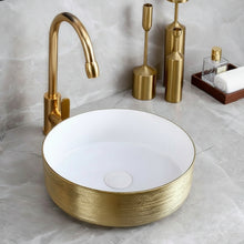 Load image into Gallery viewer, Luxury Brushed Gold Round Ceramic Bathroom Basin Countertop G95