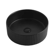 Load image into Gallery viewer, Round 360mm Fluted Matte Black Counter Top Basin White/ Black 3601