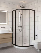 Load image into Gallery viewer, ZENITH ROUND FRONT SHOWER GLASS - twin sliding doors - Black Frame 1950mm