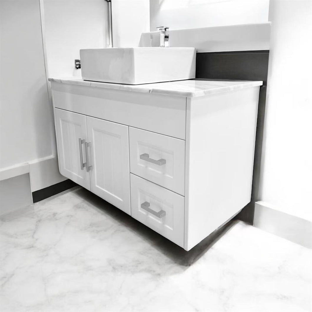 Wall Hung Bathroom Vanity - White Matt  1000mm Marble Stone Counter Top