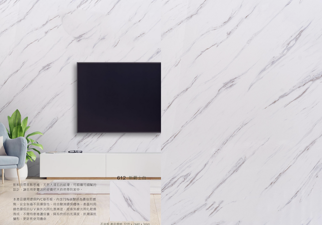 PVC UV Marble Stone Board - White Net Color