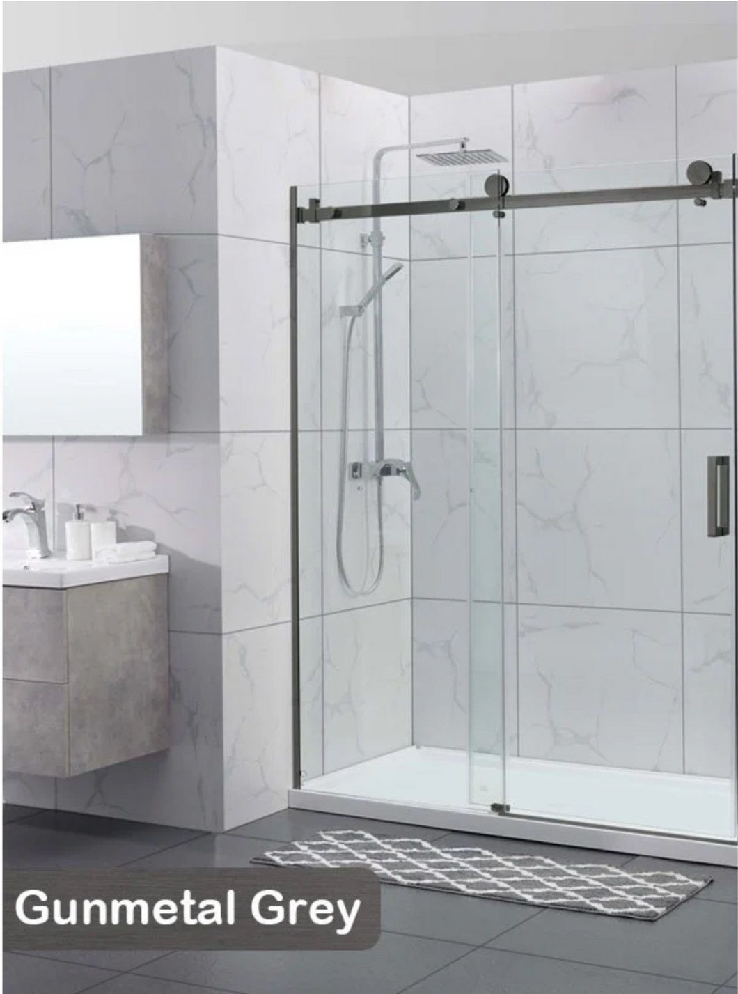 Shower Glass - Rock Series Sliding Door RCM Gunmetal Grey Frame
