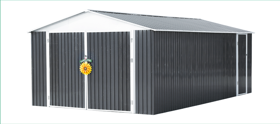Outdoor Metal Steel Garden Garage Shed Carport - Swing Door L3480xD5900xH2300