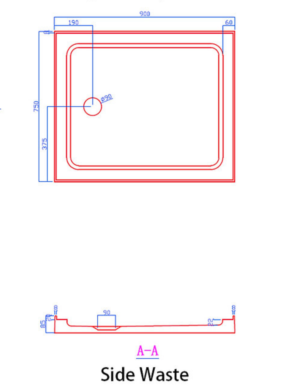 Shower Tray - Rectangle Series Side Hole Option