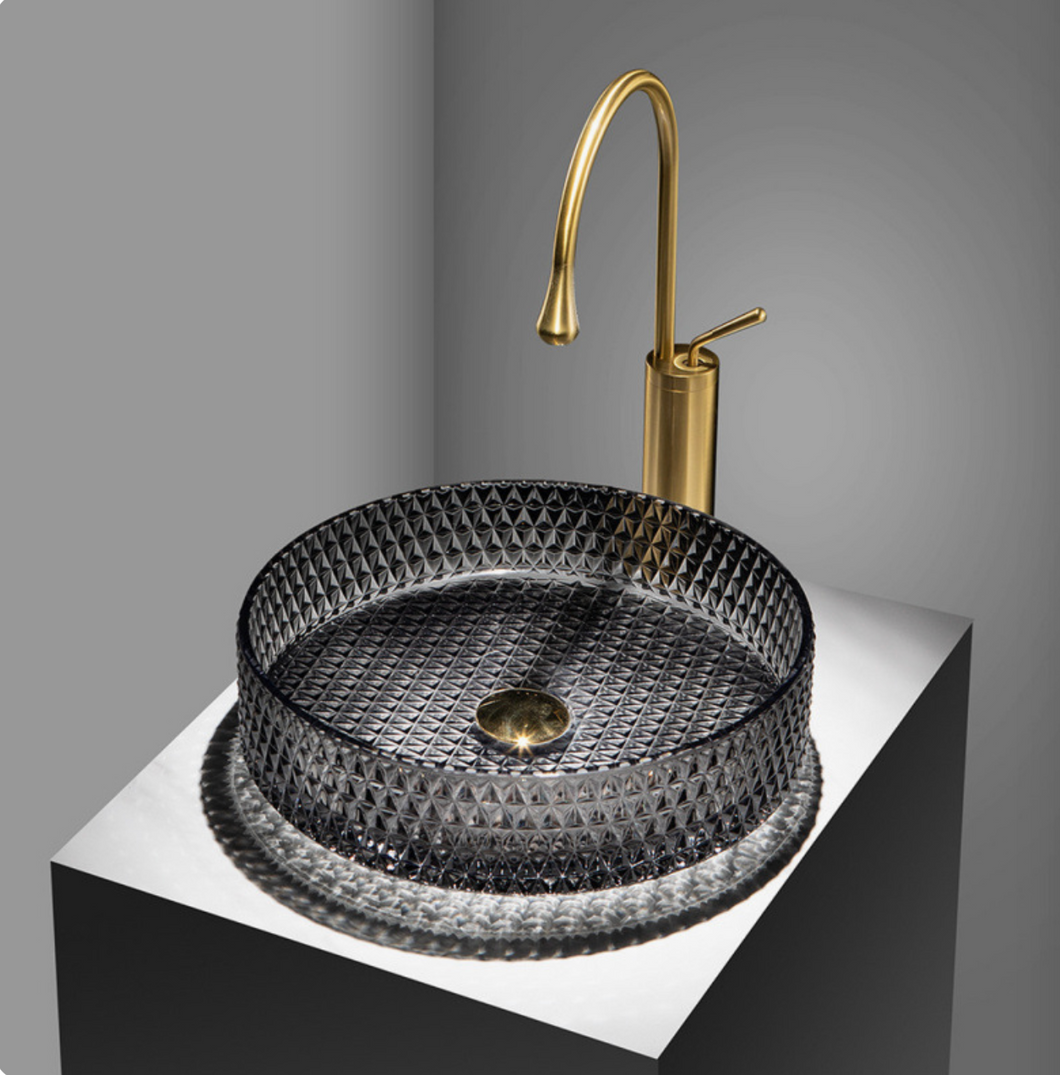 Modern Crystal Basin Wash Glass Sink - Black Glass