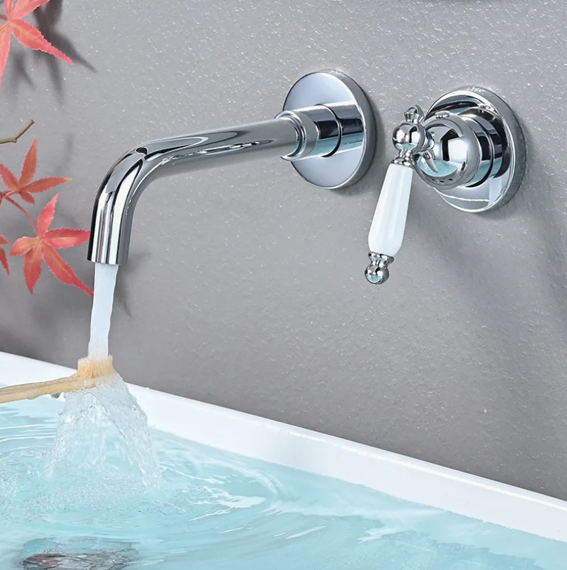 Retro Style Vintage Wall Mount Single Handle Chrome Bathroom Sink Faucet