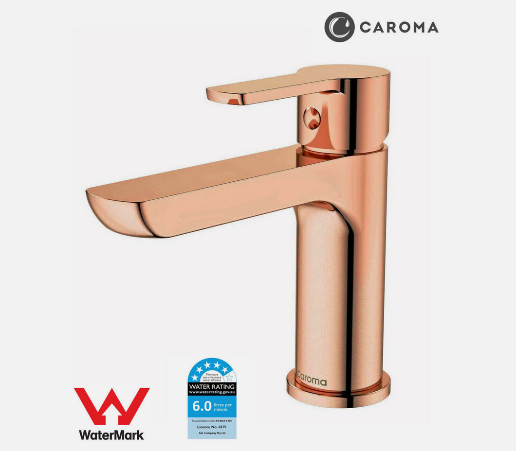 Caroma Jade Rose Gold Basin Mixer WELS 5 Star 6L/min Tap Faucet