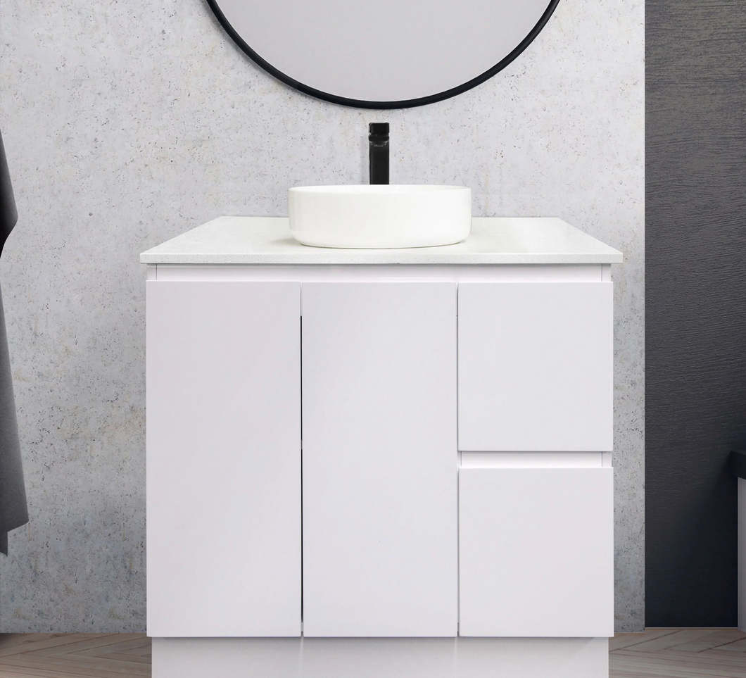 White Style Freestanding Vanity with Stone Top 900mm