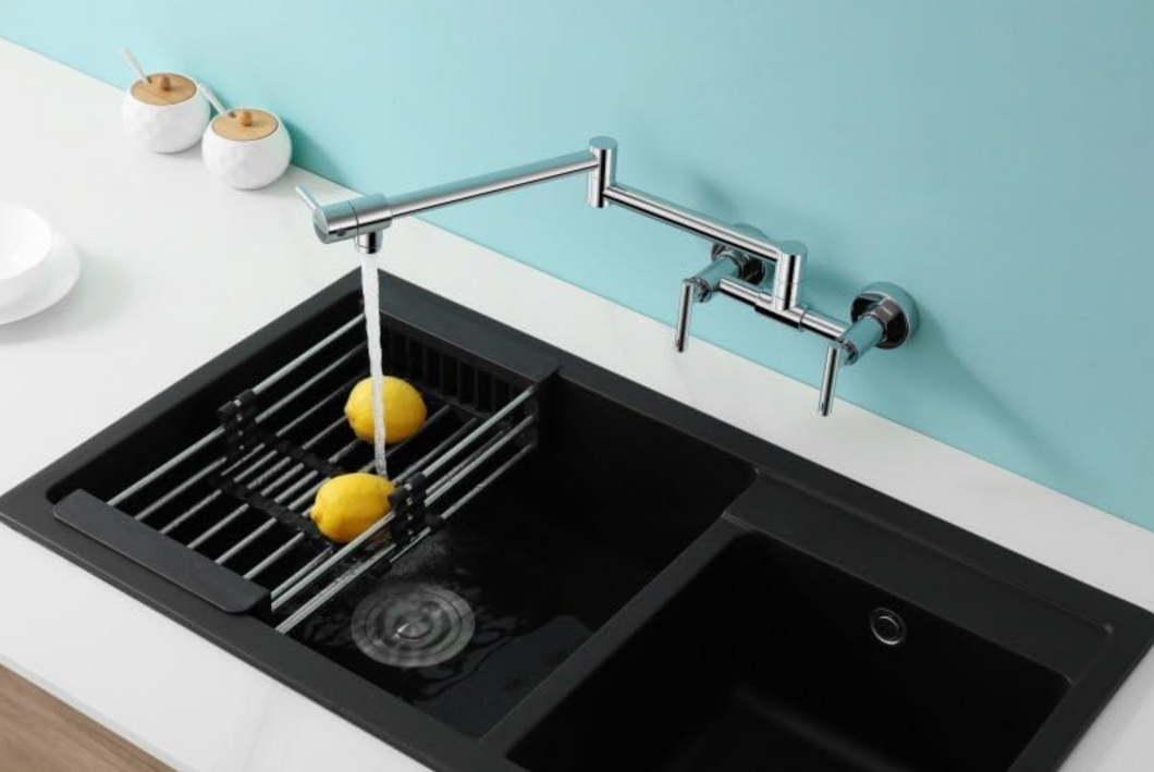 Wall Mounted Three Handle Double Joints Free Rotating Kitchen Sink Faucet