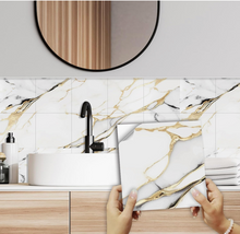 Load image into Gallery viewer, 10pcs of PVC golden grey  wall tiles sticker  -30x30 cm

