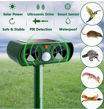 Load image into Gallery viewer, Outdoor LED Light Alarm Ultrasonic Cat Dog Repellant Solar Power Rechargeable
