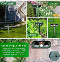Load image into Gallery viewer, Outdoor LED Light Alarm Ultrasonic Cat Dog Repellant Solar Power Rechargeable
