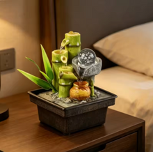 Load image into Gallery viewer, Bamboo Shaped Desktop Water Flow Ornament With Crystal Ball 13x13x17.5cm

