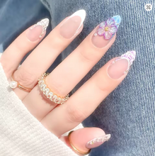 Load image into Gallery viewer, 24pcs Black French Press on Nails White Bow Pearl Design Fake Nail
