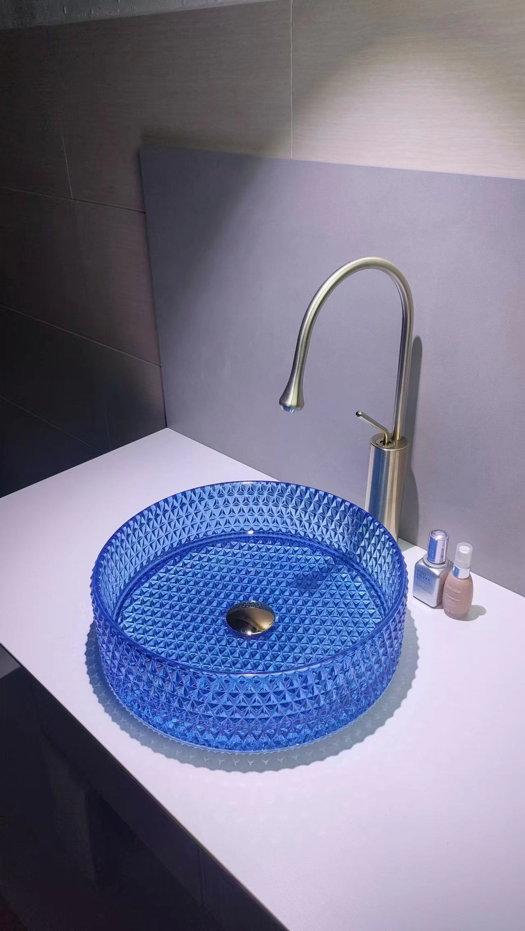Modern Crystal Basin Wash Glass Sink - Blue Glass
