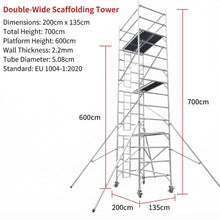 Load image into Gallery viewer, Heavy-Duty Mobile Aluminium Scaffolding Tower – Double-Width 6/7M Working/Total Height
