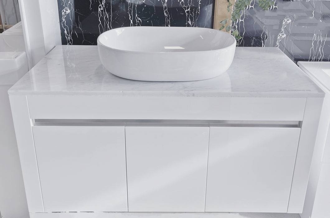 Wall Hung Bathroom Vanity - Gloss White  1200mm Marble Stone Counter Top