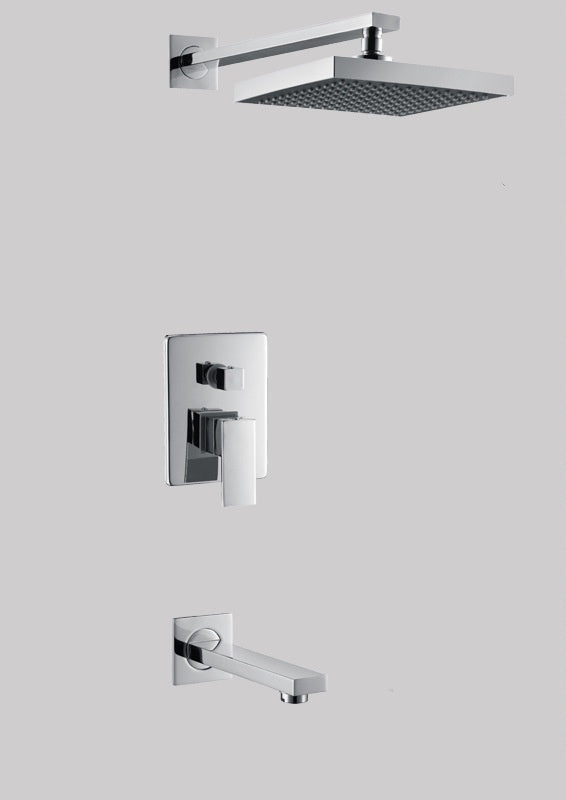 Bath/Shower  Mixer - Square Series L005C + Wall Mount Raining Shower Head + Spout
