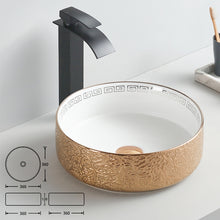 Load image into Gallery viewer, Luxury Brushed Gold Round Ceramic Bathroom Basin Countertop 2616
