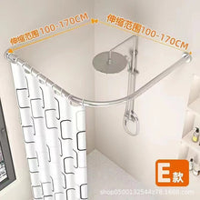 Load image into Gallery viewer, Curved Shower Curtain Rod No Drilling Adjustable L Shape With Curtain - Stainless Steel
