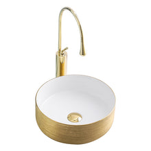 Load image into Gallery viewer, Luxury Brushed Gold Round Ceramic Bathroom Basin Countertop G95
