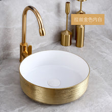 Load image into Gallery viewer, Luxury Brushed Gold Round Ceramic Bathroom Basin Countertop G95
