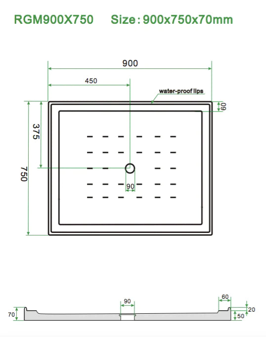 Shower Tray - Rectangle Series Center  Hole Option