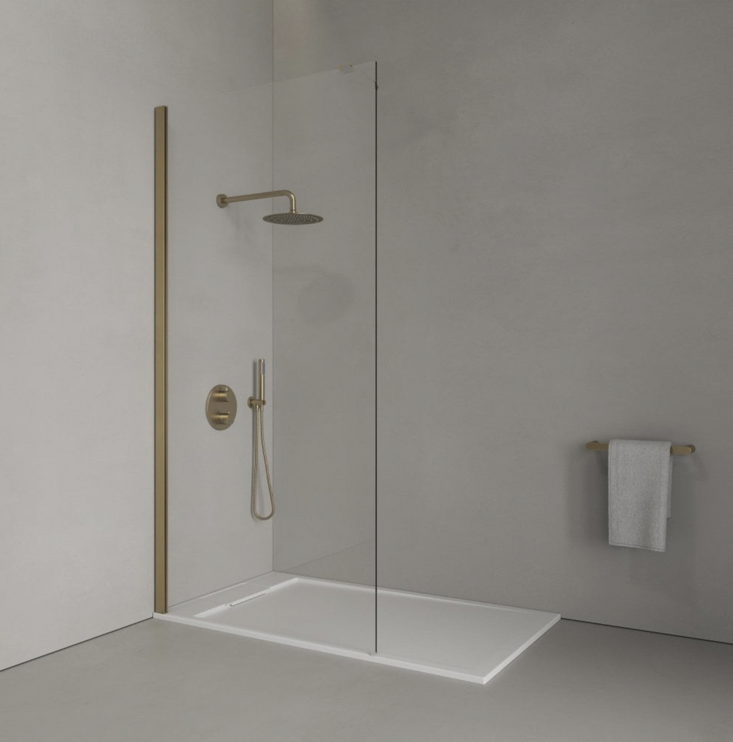 Shower Glass - Stream Series Side Panel 800X1950mm - Golden Frame