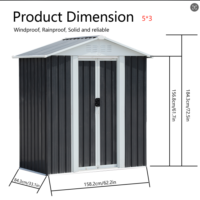 Sliding Door Gable Roof Shed - L1582xD844xH1843
