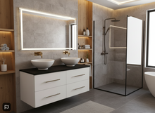 Load image into Gallery viewer, Double basins bathroom vanity cabinet with engeering stone top
