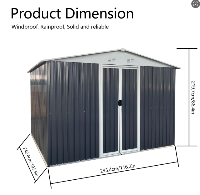 Sliding Door Gable Roof Shed - L2954xD2426xH2196