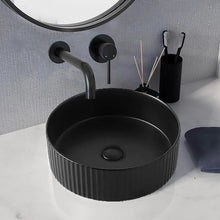 Load image into Gallery viewer, Round 360mm Fluted Matte Black Counter Top Basin White/ Black 3601
