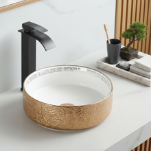 Load image into Gallery viewer, Luxury Brushed Gold Round Ceramic Bathroom Basin Countertop 2616
