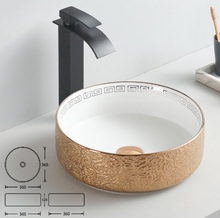 Load image into Gallery viewer, Luxury Brushed Gold Round Ceramic Bathroom Basin Countertop 2616
