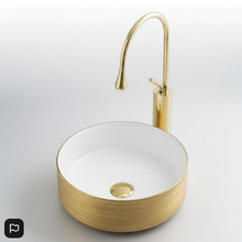 Load image into Gallery viewer, Luxury Brushed Gold Round Ceramic Bathroom Basin Countertop G95
