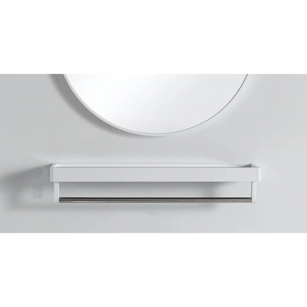 Bathroom Metal Wall Mirror Shelf White Framed Rectangle 800mm White/Black