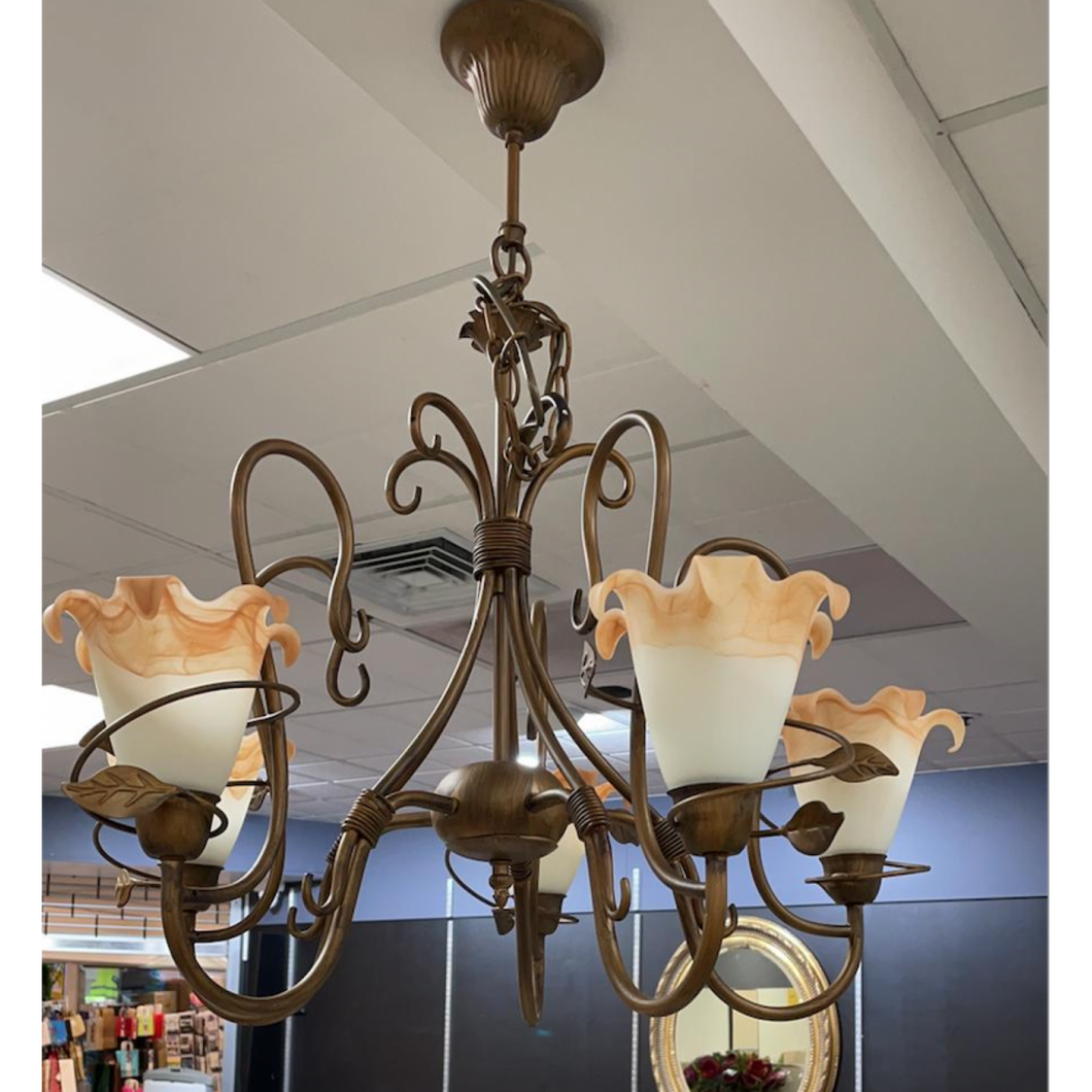 Decorative French Metal Uplighter Chandelier With Frosted Shades