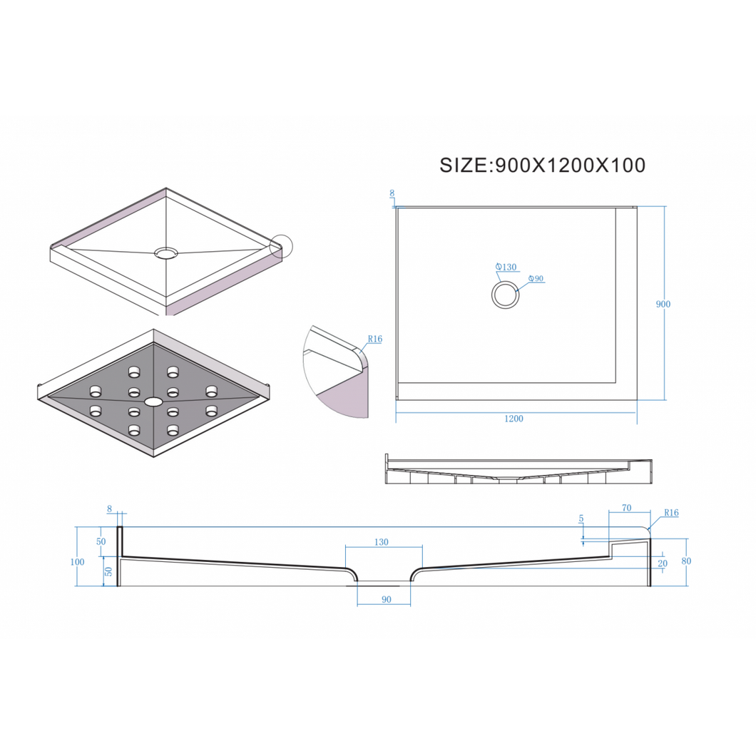 Shower Tray - Rectangle Series Left / Right Side